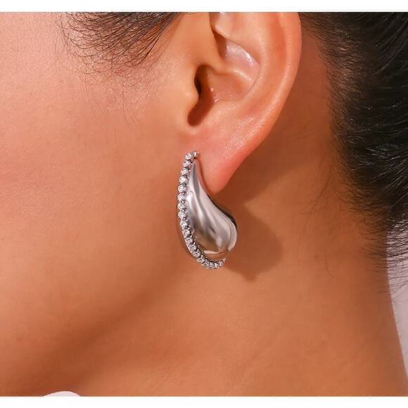 Stainless Steel Water Drop Zircon Earrings - Picture 8 of 9